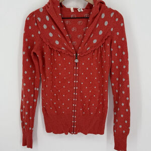 Moth Polka Dot Wool Angora Cashmere Blend Cardigan Hooded Size Small Red